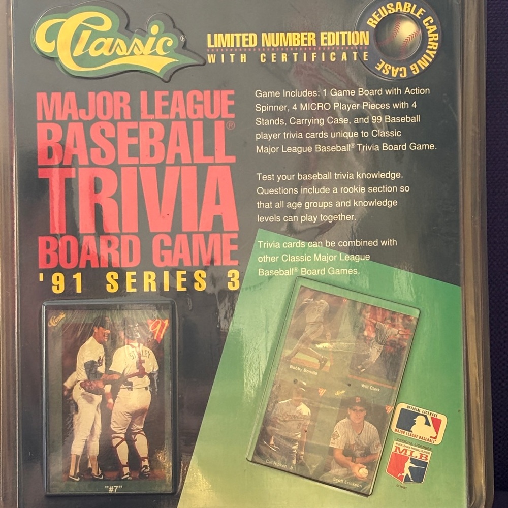 1991 Classic Major League Baseball- MLB- Trivia Board Game Limited Edition